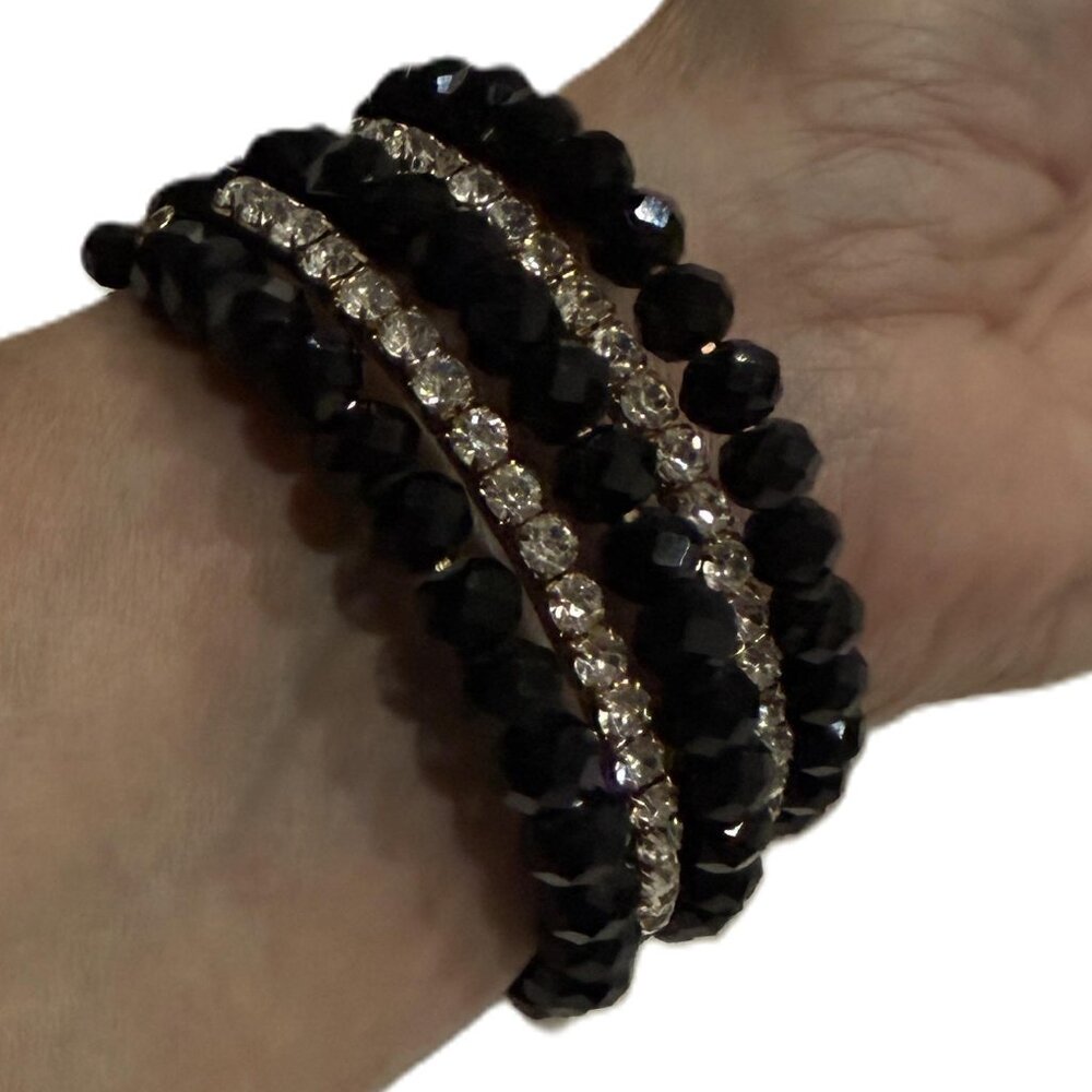 Chunky Memory Wire Bead and Rhinestone Bracelet
